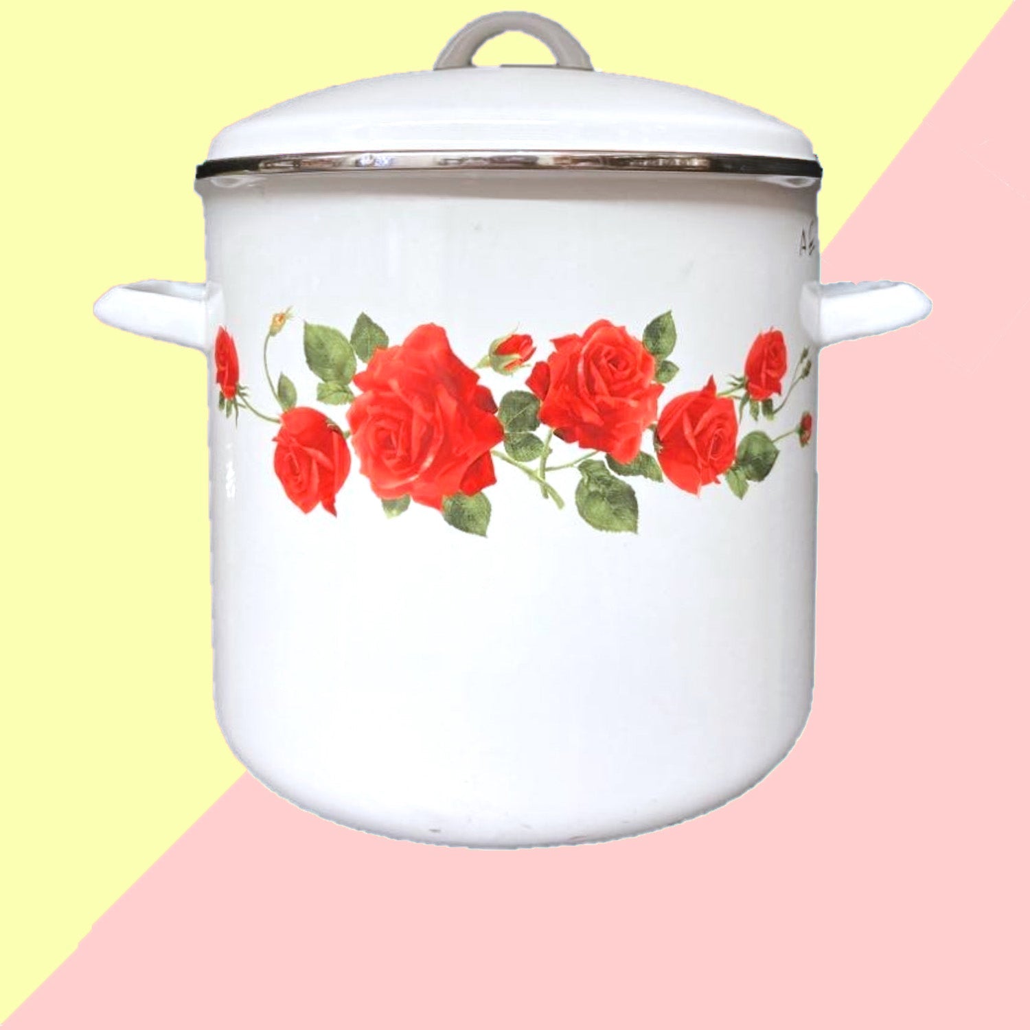 12 QT Rose Enamel Stock Pot with Lid
