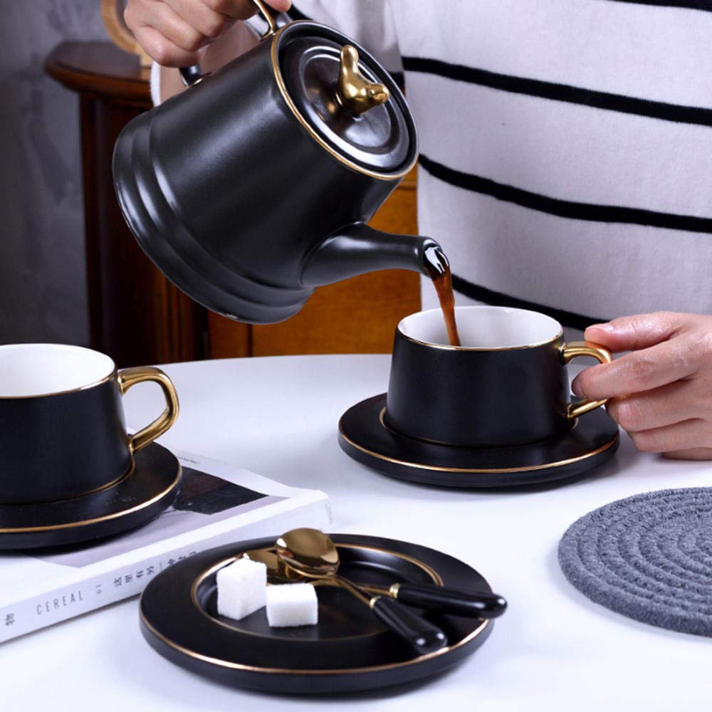 12 PC Matte Black & Gold Coffee Set