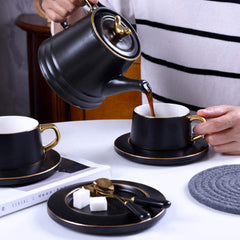 12 PC Matte Black & Gold Coffee Set