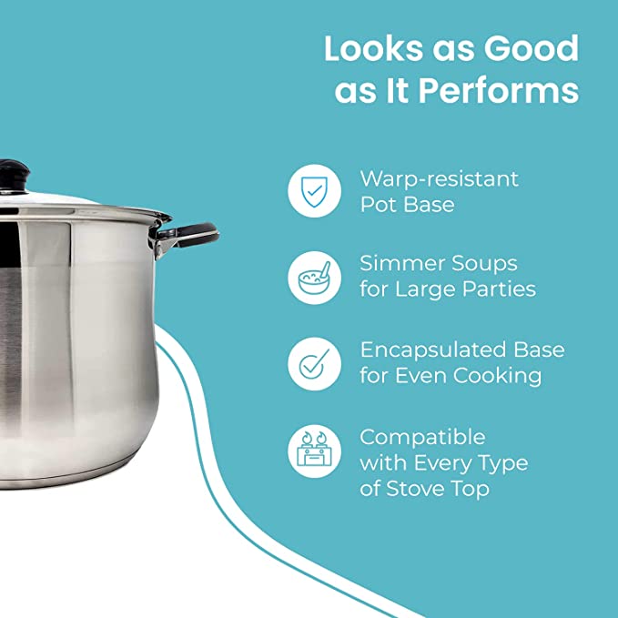 16 QT Stainless Steel 18/10 Induction Stock Pot (Free Gift 2 Spoons)