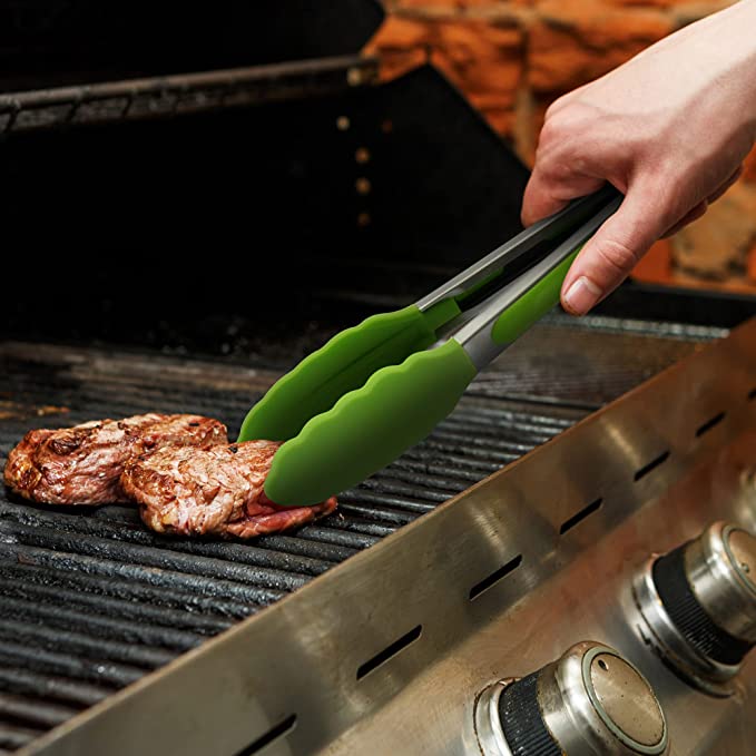 11" Green Tongs with Silicone Handle