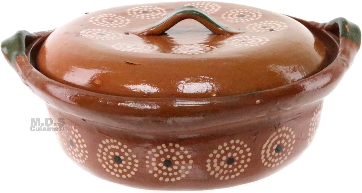 11" Floral Artisan Clay Casserole