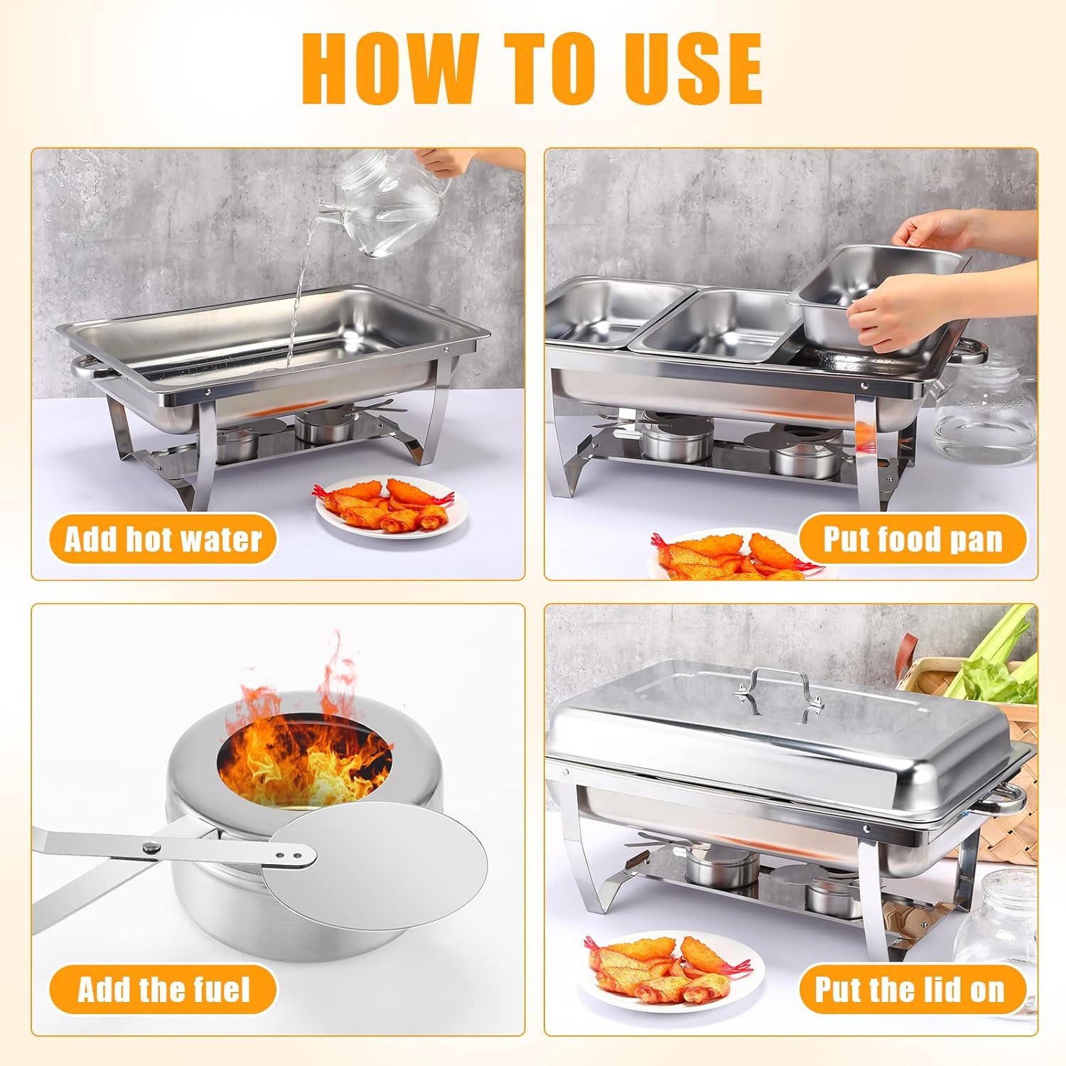 11L Stainless Steel Chafing Dish Food Warmer for Buffet (Pack of 4)