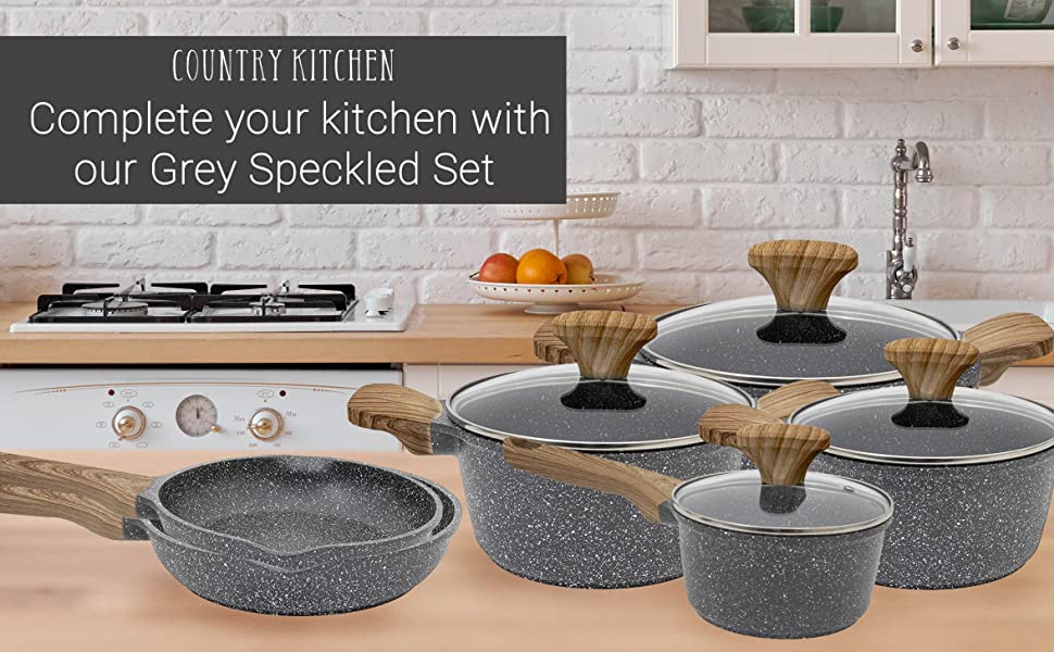 10 PC Gray Die Casting Marble Casserole & Fry Pan Set