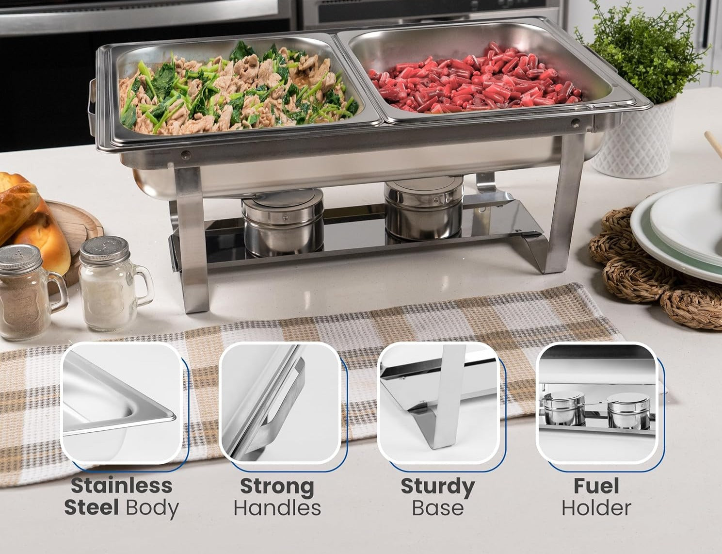11L Stainless Steel Chafing Dish Food Warmer for Buffet (Pack of 4)