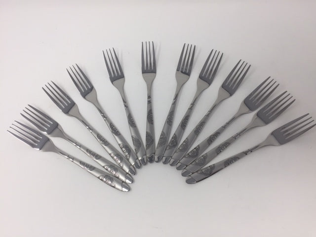 12 PC Wavy Cloud Design Stainless Steel Silver Dinner Fork