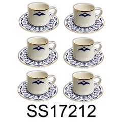 12 PC White & Blue Coffee Cup and Saucer