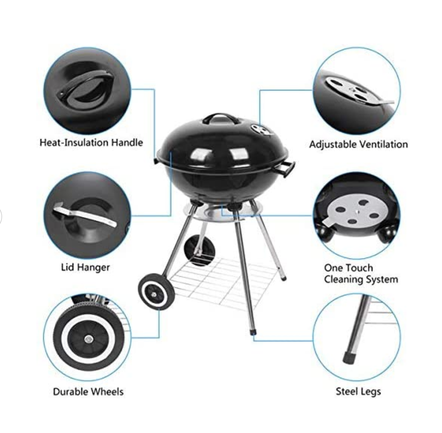 17" Round Portable BBQ Charcoal Grill Set (Free Gifts: Grilling Skillet & 3 Spices)