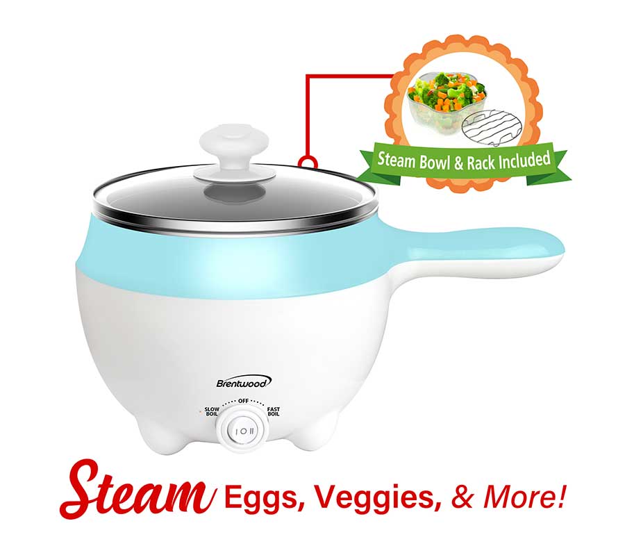 1.6 QT Blue Electric Hot Pot Cooker & Food Steamer