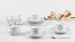12 PC White & Gold Marble Coffee Set