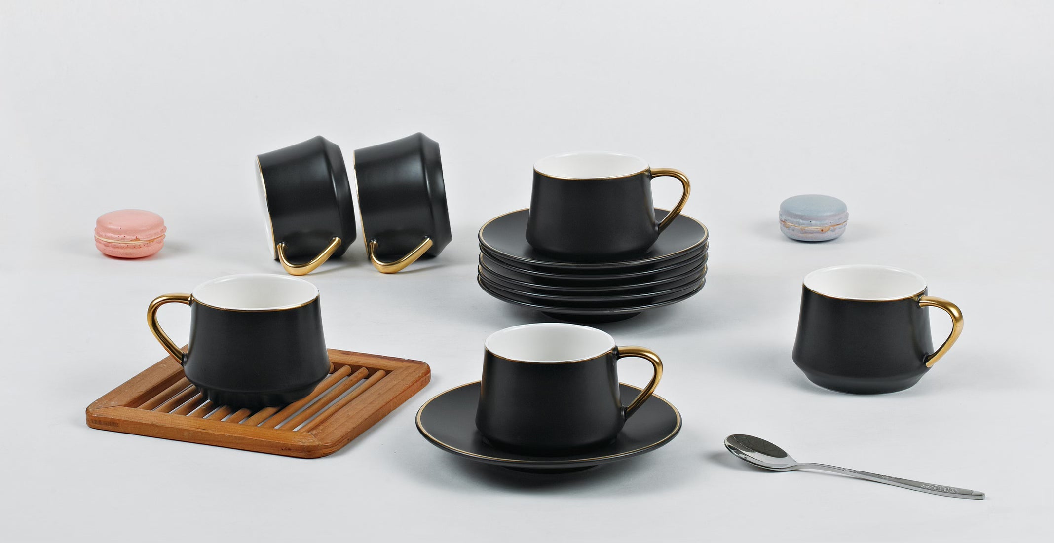 12 PC Matte Black & Gold Coffee Set
