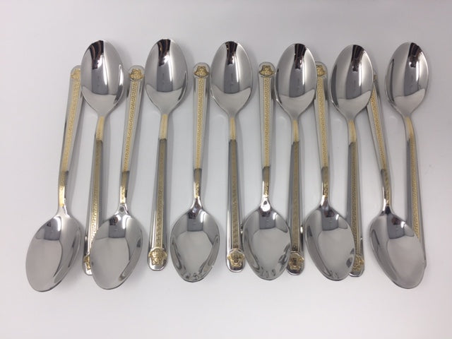 12 PC Greek Design Dinner Spoon With Gold Handle